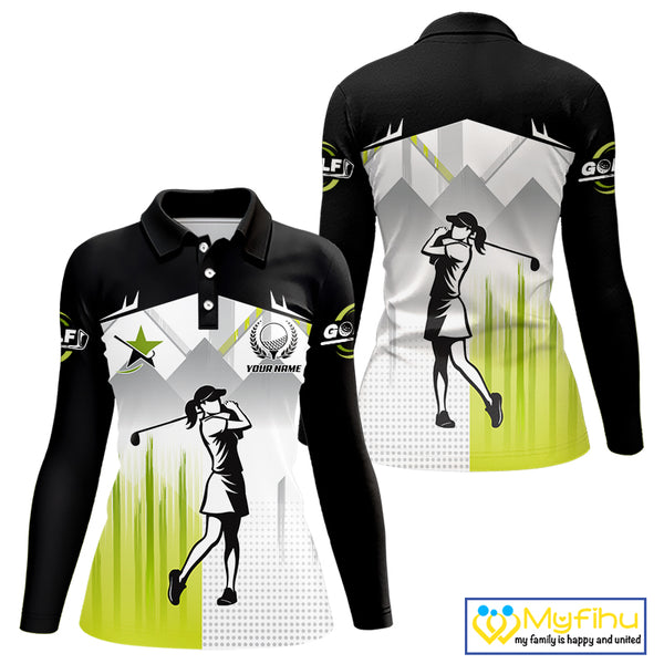 Black and White Women golf polo shirts Custom Golf top for ladies, personalized golf gifts | Green NQS10127