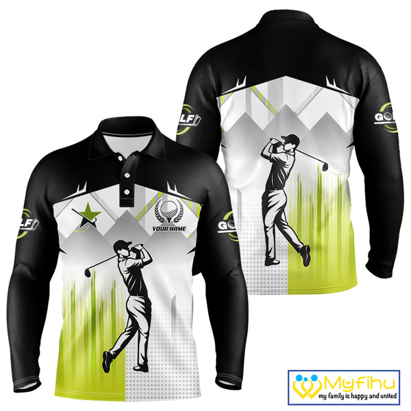 Black and White Men golf polo shirts Custom Golf top for men, personalized golf gifts | Green NQS10127