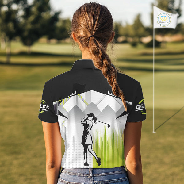 Black and White Women golf polo shirts Custom Golf top for ladies, personalized golf gifts | Green NQS10127