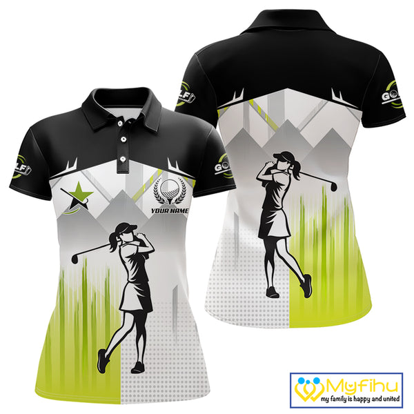 Black and White Women golf polo shirts Custom Golf top for ladies, personalized golf gifts | Green NQS10127