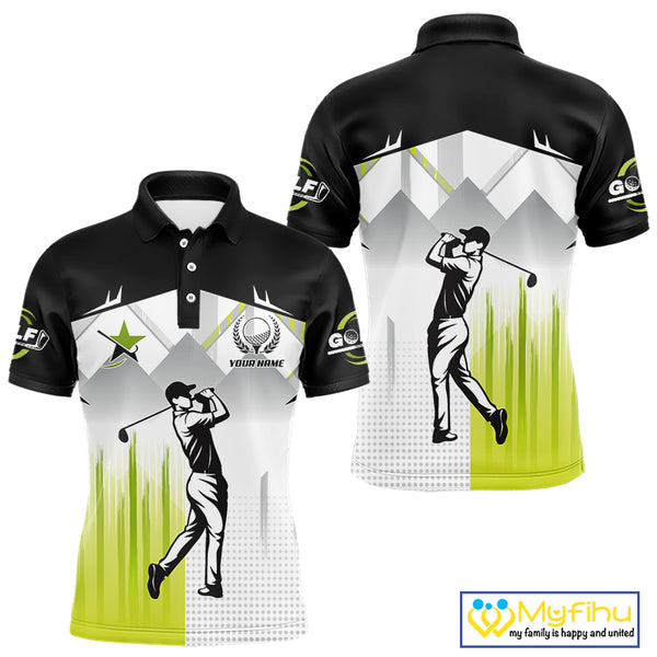 Black and White Men golf polo shirts Custom Golf top for men, personalized golf gifts | Green NQS10127