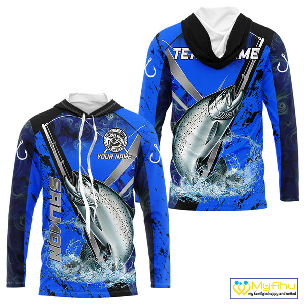 Blue Camo Salmon fishing custom Chinook Salmon sun protection long sleeve fishing shirts for Team NQS10132