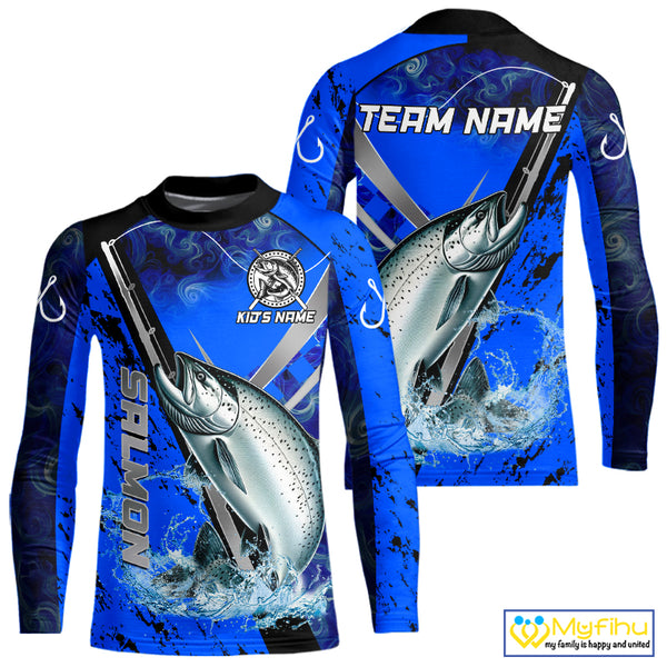 Blue Camo Salmon fishing custom Chinook Salmon sun protection long sleeve fishing shirts for Team NQS10132