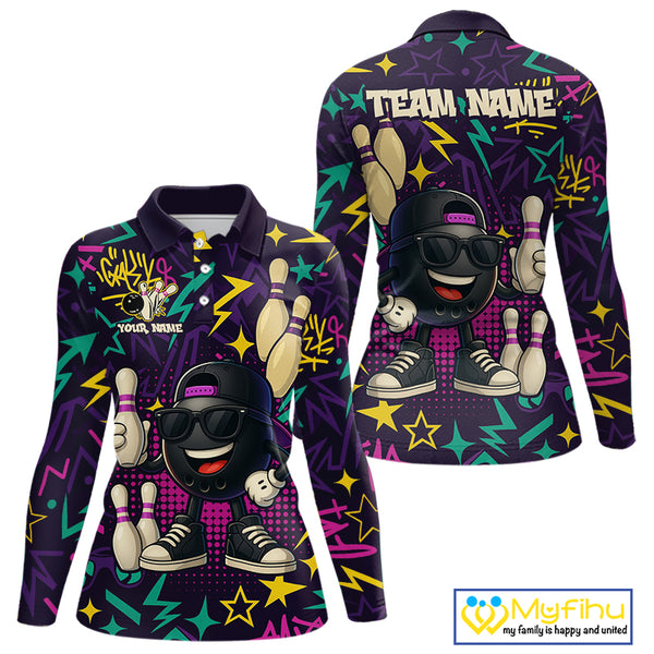Funny Bowling shirts for Women custom purple graffiti pattern bowling team jerseys, gift for bowlers NQS10271