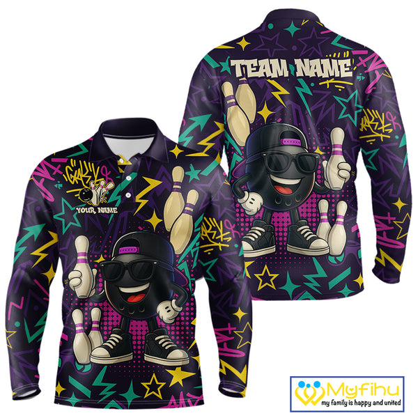 Funny Bowling shirts for Men custom purple graffiti pattern bowling team jerseys, gift for bowlers NQS10271