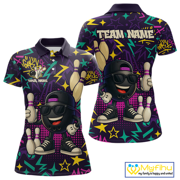 Funny Bowling shirts for Women custom purple graffiti pattern bowling team jerseys, gift for bowlers NQS10271