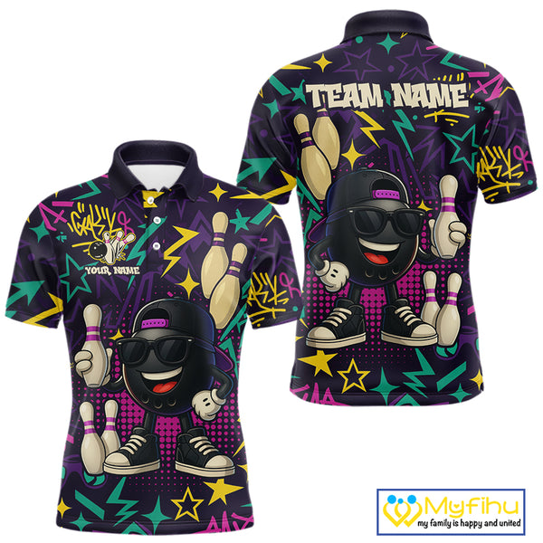 Funny Bowling shirts for Men custom purple graffiti pattern bowling team jerseys, gift for bowlers NQS10271
