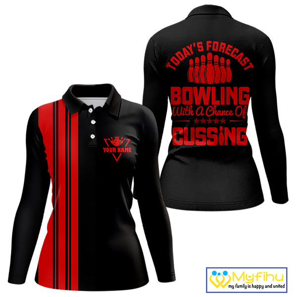 Black and Red retro Bowling shirts for Women custom Today's forecast bowling with a chance of cussing NQS10452
