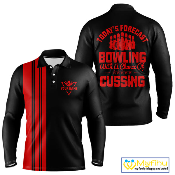 Black and Red retro Bowling shirts for men custom Today's forecast bowling with a chance of cussing NQS10452