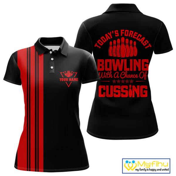 Black and Red retro Bowling shirts for Women custom Today's forecast bowling with a chance of cussing NQS10452