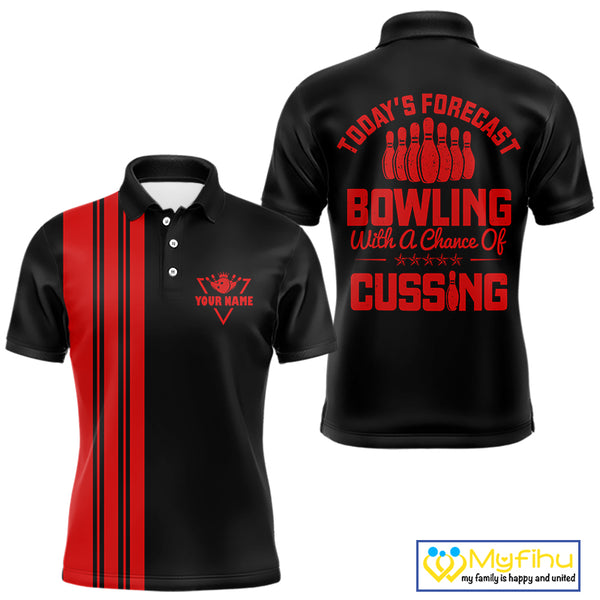 Black and Red retro Bowling shirts for men custom Today's forecast bowling with a chance of cussing NQS10452