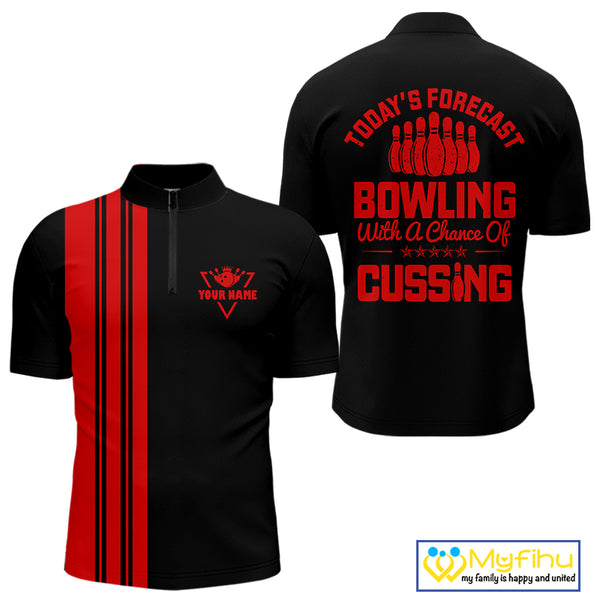 Black and Red retro Bowling shirts for men custom Today's forecast bowling with a chance of cussing NQS10452