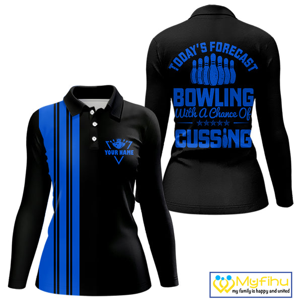 Black & Blue retro Bowling shirts for Women custom Today's forecast bowling with a chance of cussing NQS10453