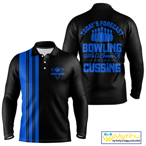 Black and Blue retro Bowling shirts for men custom Today's forecast bowling with a chance of cussing NQS10453