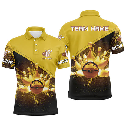 Mens polo bowling shirts Custom gold lightning thunder Bowling Team Jersey, gift for team Bowlers NQS6383