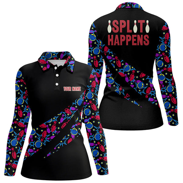Split Happens Personalized Bowling camo Shirt for Women, team League Bowling Jersey Lady Polo Shirt NQS6869