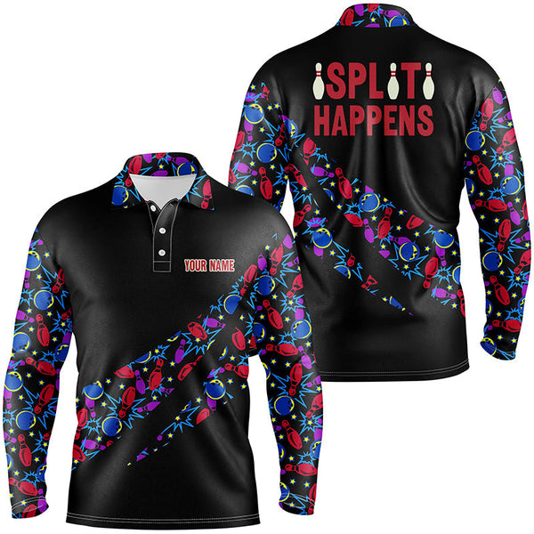 Split Happens Personalized Bowling camo Shirt for Men, team League Bowling Jersey Men Polo Shirt NQS6869