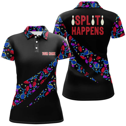 Split Happens Personalized Bowling camo Shirt for Women, team League Bowling Jersey Lady Polo Shirt NQS6869