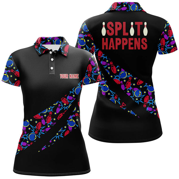 Split Happens Personalized Bowling camo Shirt for Women, team League Bowling Jersey Lady Polo Shirt NQS6869