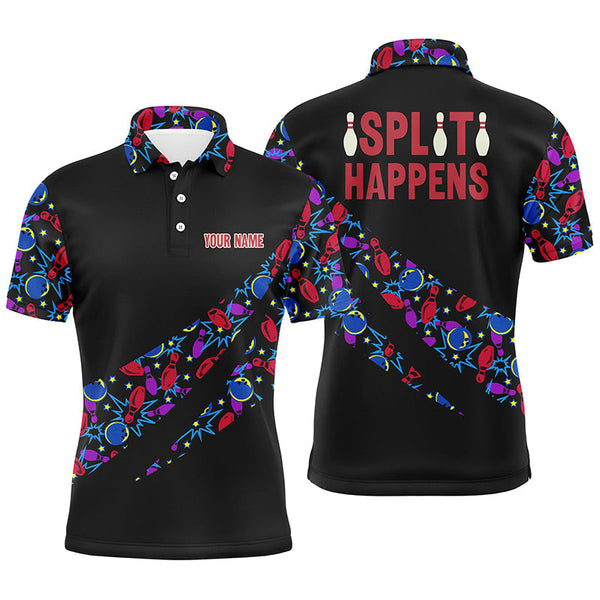 Split Happens Personalized Bowling camo Shirt for Men, team League Bowling Jersey Men Polo Shirt NQS6869