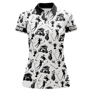 Black and White Golf icons pattern Womens Golf Polo Shirts custom female golf attire women golf gifts NQS9187