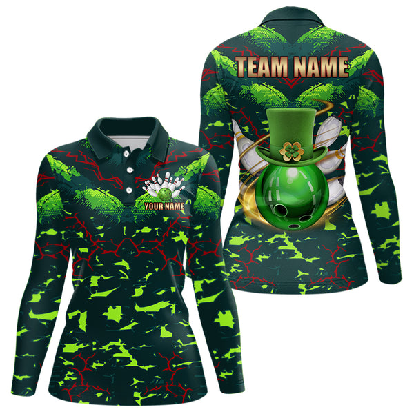 Personalized Green Camo Bowling shirts for Women custom St Patrick Day Bowling Team Jersey NQS9547