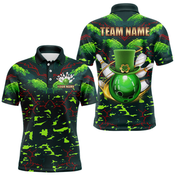 Personalized Green Camo Bowling Polo, 1/4 Zip shirts for Men custom St Patrick Day Bowling Team Jersey NQS9547