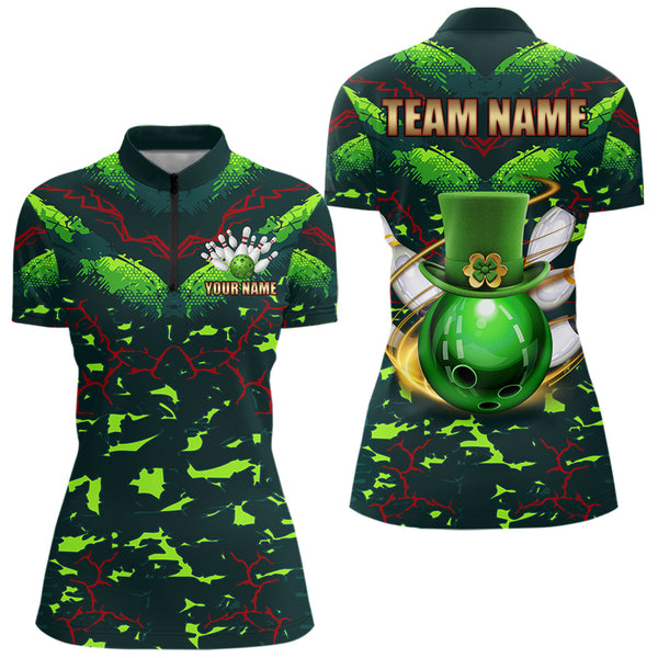 Personalized Green Camo Bowling shirts for Women custom St Patrick Day Bowling Team Jersey NQS9547