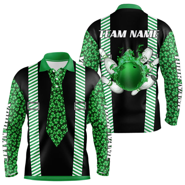 Personalized Green Shamrock pattern Bowling shirts for Men custom St Patrick Day Bowling Team Jersey NQS9548