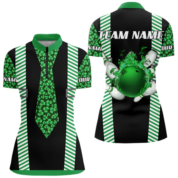 Personalized Green Shamrock pattern Bowling shirts for Women custom St Patrick Day Bowling Team Jersey NQS9548