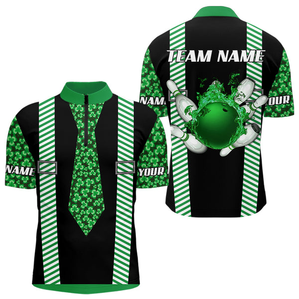 Personalized Green Shamrock pattern Bowling shirts for Men custom St Patrick Day Bowling Team Jersey NQS9548