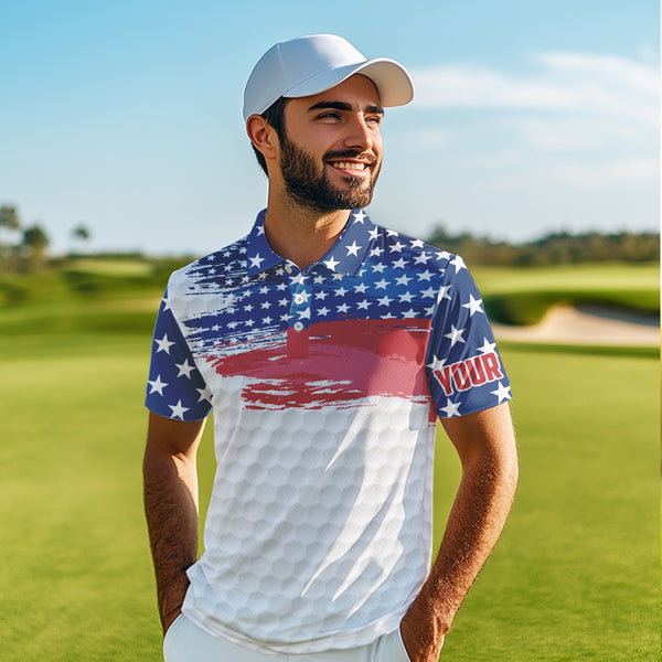 Personalized Red, White and Blue American Flag Men golf polo shirts Custom patriotic mens golf wear NQS9550