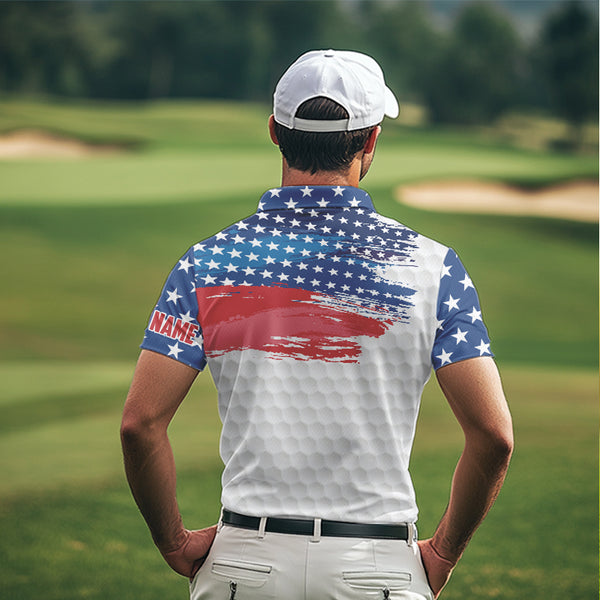 Personalized Red, White and Blue American Flag Men golf polo shirts Custom patriotic mens golf wear NQS9550