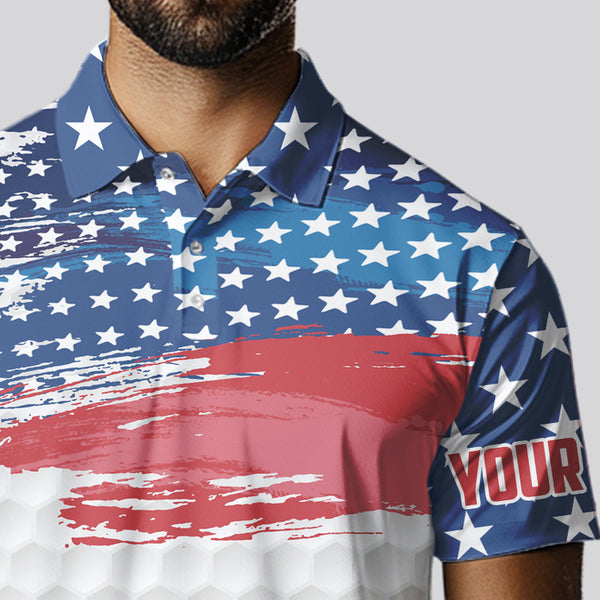 Personalized Red, White and Blue American Flag Men golf polo shirts Custom patriotic mens golf wear NQS9550