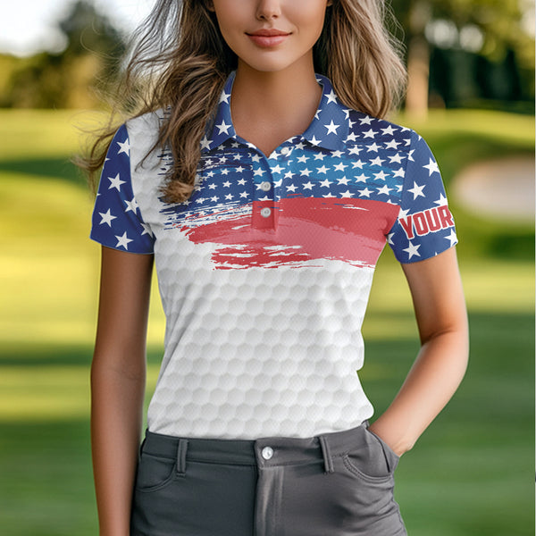 Personalized Red, White and Blue American Flag Women golf polo shirt Custom patriotic ladies golf tops NQS9550