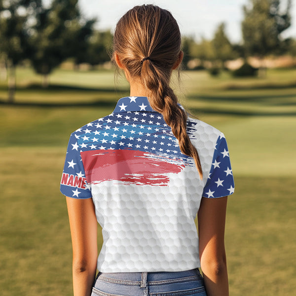 Personalized Red, White and Blue American Flag Women golf polo shirt Custom patriotic ladies golf tops NQS9550