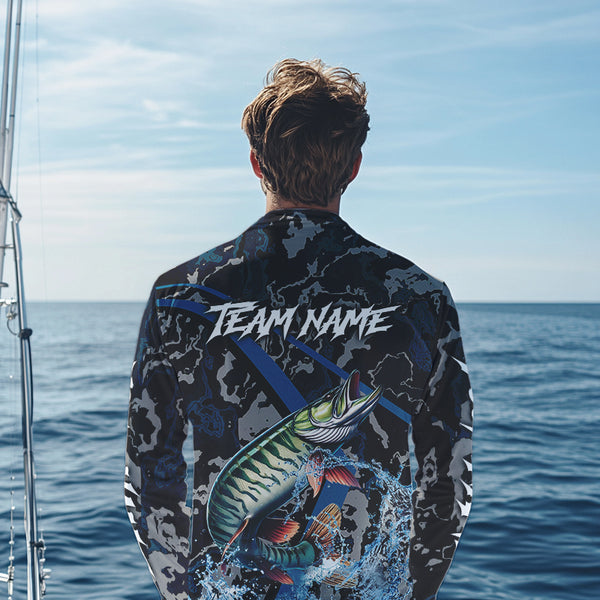 Custom Musky Fishing Camo Long Sleeve Fishing Shirts, Personalized Muskie Fishing Team Jerseys NQS9702