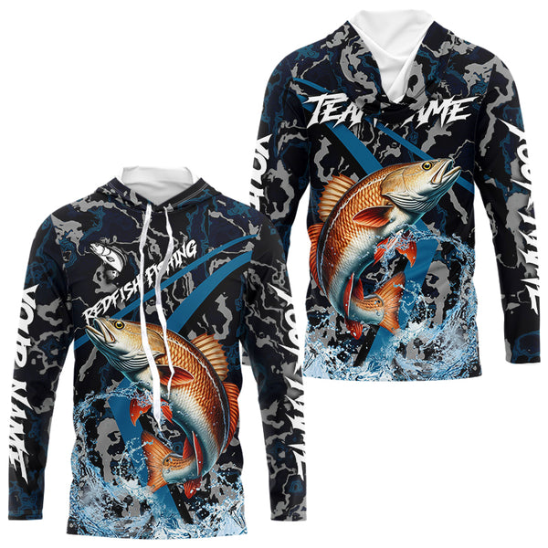 Custom Redfish Fishing Camo Long Sleeve Fishing Shirts, Personalized Red Drum Fishing Team Jerseys NQS9703