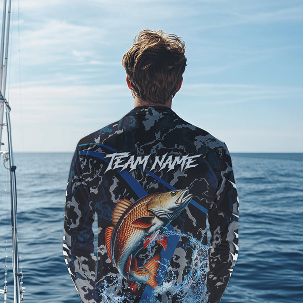 Custom Redfish Fishing Camo Long Sleeve Fishing Shirts, Personalized Red Drum Fishing Team Jerseys NQS9703
