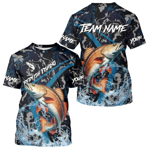 Custom Redfish Fishing Camo Long Sleeve Fishing Shirts, Personalized Red Drum Fishing Team Jerseys NQS9703