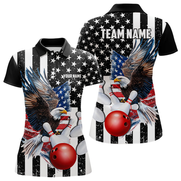 Black & White American Flag Eagle Women Bowling Shirt Custom patriotic outfit ladies Bowling Jersey NQS9709