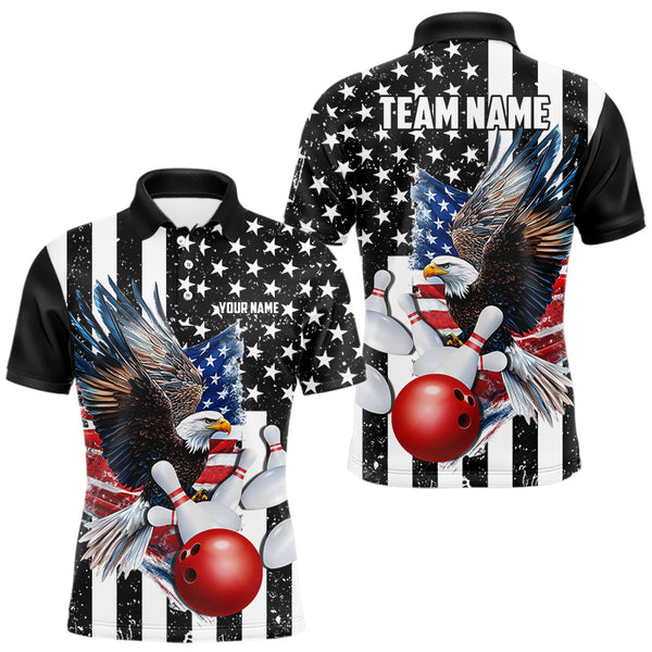 Black and White American Flag Eagle Mens Bowling Shirt Custom patriotic outfit men Bowling Team Jersey NQS9709