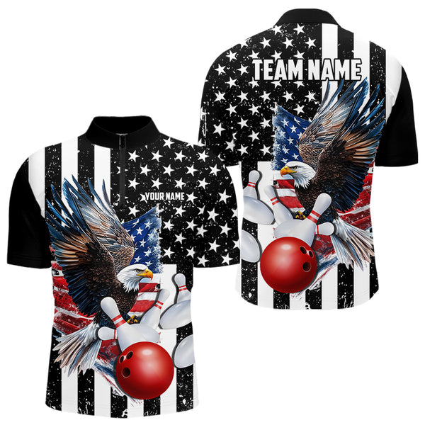 Black and White American Flag Eagle Mens Bowling Shirt Custom patriotic outfit men Bowling Team Jersey NQS9709