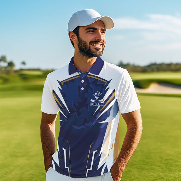 White and Blue Camo Custom Golf Polo Shirts For Men, mens golf outfit team golf shirts NQS9710