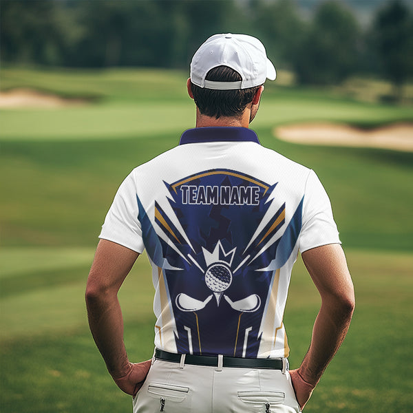 White and Blue Camo Custom Golf Polo Shirts For Men, mens golf outfit team golf shirts NQS9710