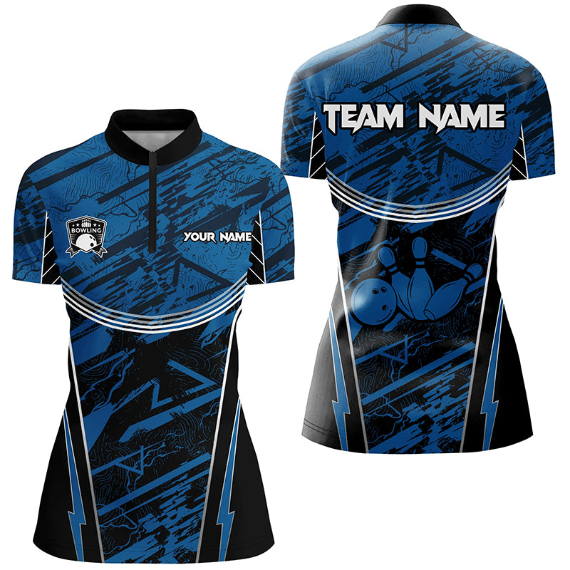 Blue camo Women Bowling Quarter Zip Shirt custom team bowling jerseys ...