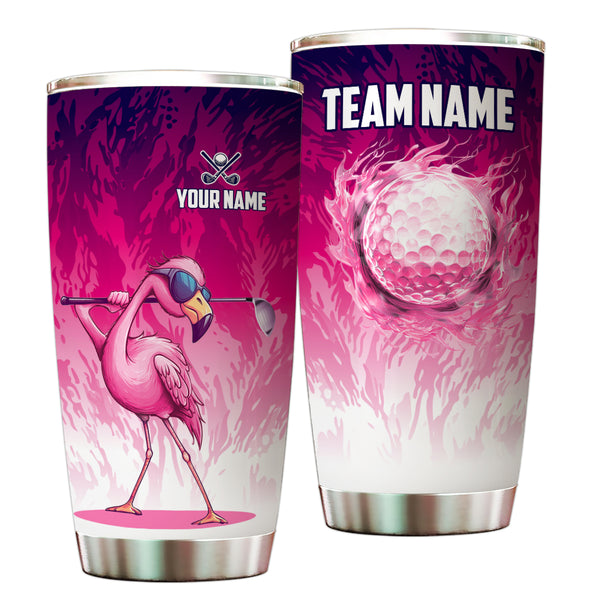 Pink Camo Flamingo Flame Golf Ball Custom Funny Stainless Steel Tumbler Cup - personalized golf gifts NQS9875