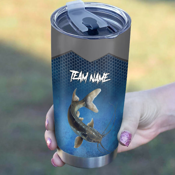 1PC Blue camo Catfish Fishing Customize Stainless Steel Tumbler Cup, Personalized fishing gift NQS9876