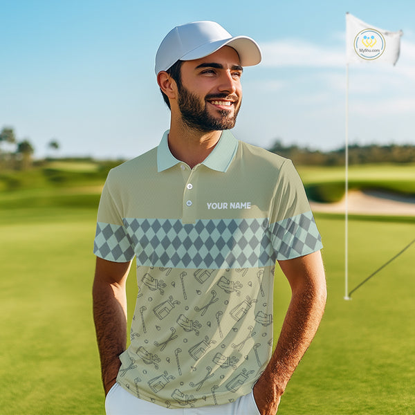 Olive Green Golf Camo argyle pattern Mens golf polo shirts custom name best mens golf wear NQS9973