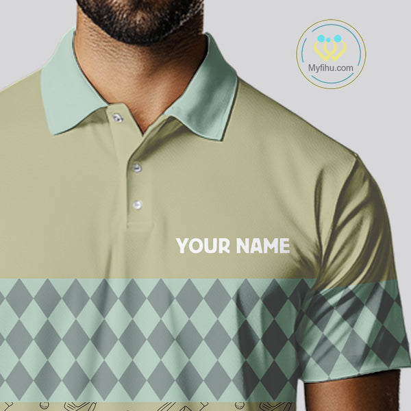 Olive Green Golf Camo argyle pattern Mens golf polo shirts custom name best mens golf wear NQS9973